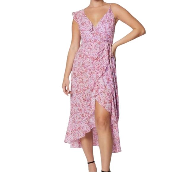 Laundry By Shelli Segal Dress Womens Size 16 Pink Floral Sleeveless Wrap Front - Picture 1 of 7